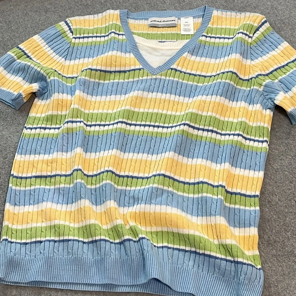 Y2K 90s Striped Top Shirt XL Petite Academia Preppy Skater Pastel